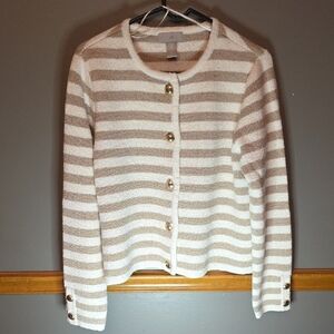 H&M Cream and Tan Striped Cardigan Sweater